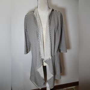 Charming Charlie Striped Hooded Cardigan 3/4 Sleeve Size Medium
